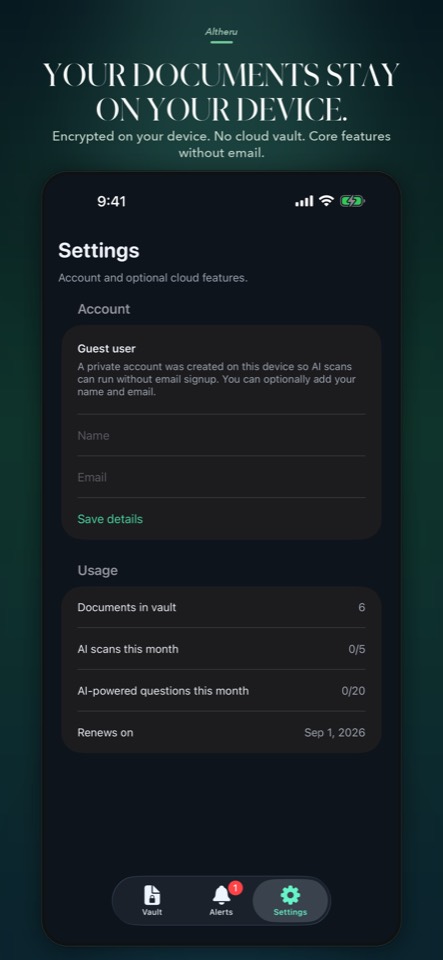 On-device privacy in Altheru